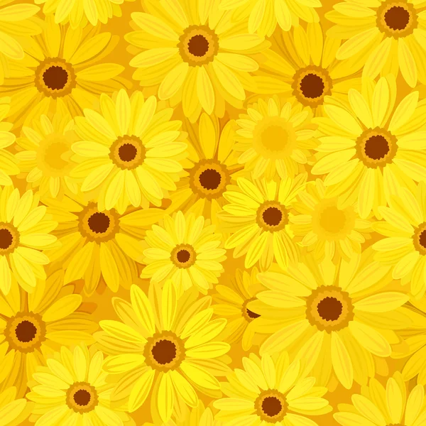Nahtloser Hintergrund mit gelben Gerbera-Blüten. Vektorillustration. — Stockvektor