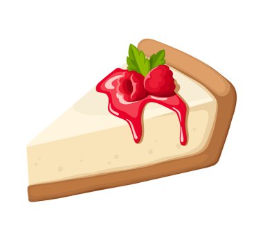 Ahududu ile parçası cheesecake. Vektör çizim.