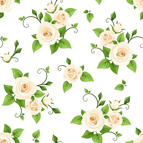 Patrón sin costuras rosas blancas flores. Ilustración vectorial . — Vector de stock