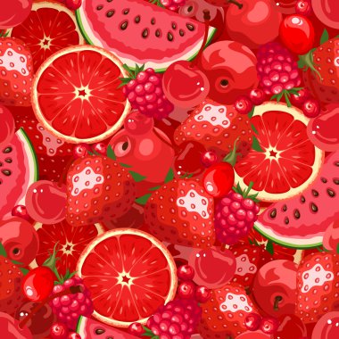 Seamless background with red fruit and berries. Vector illustration. clipart