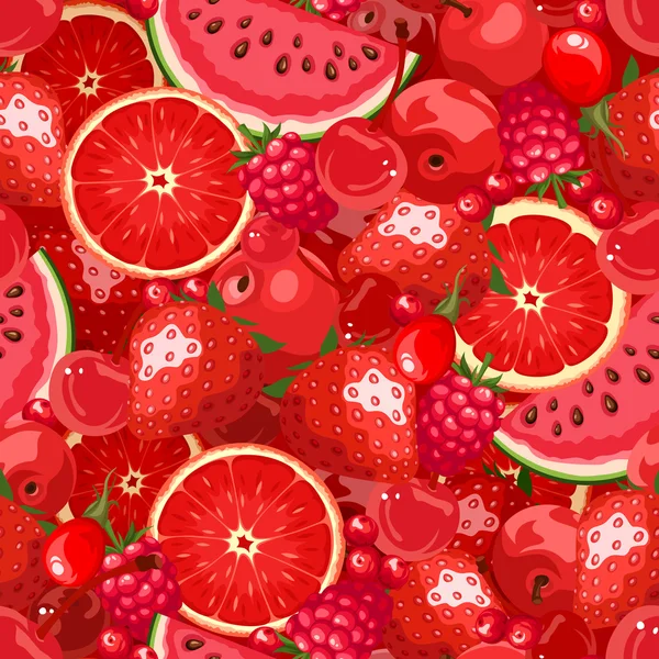 Seamless background with red fruit and berries. Vector illustration. — Stock Vector