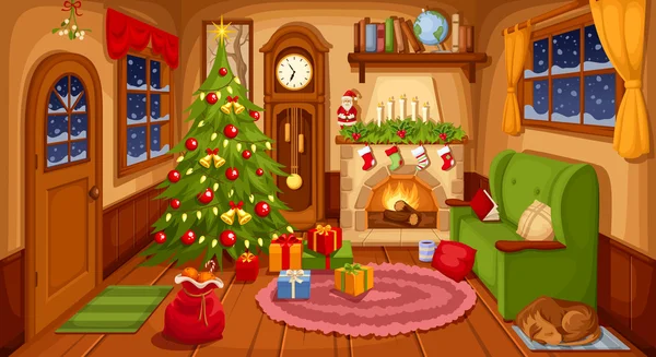 Interior de la habitación de Navidad. Ilustración vectorial . — Archivo Imágenes Vectoriales