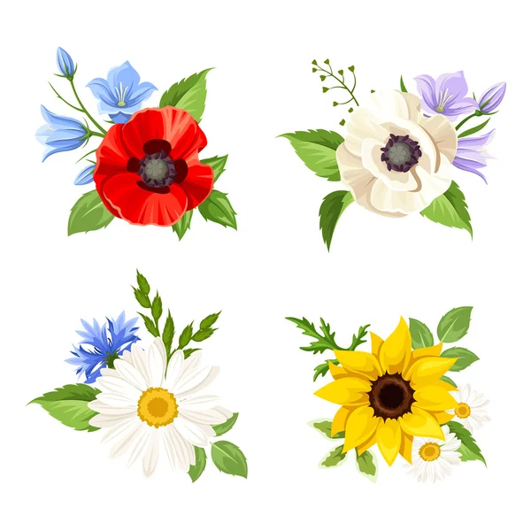 Set of colorful wild flowers. Vector illustration. — Stock Vector