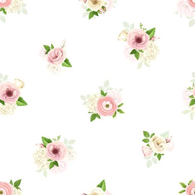 Seamless pattern with pink and white flowers. Vector illustration. clipart