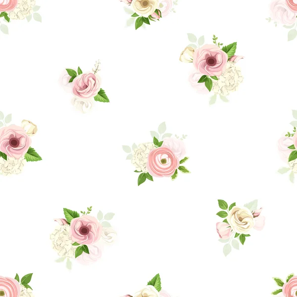 Pola mulus dengan bunga merah muda dan putih. ilustrasi vektor. - Stok Vektor