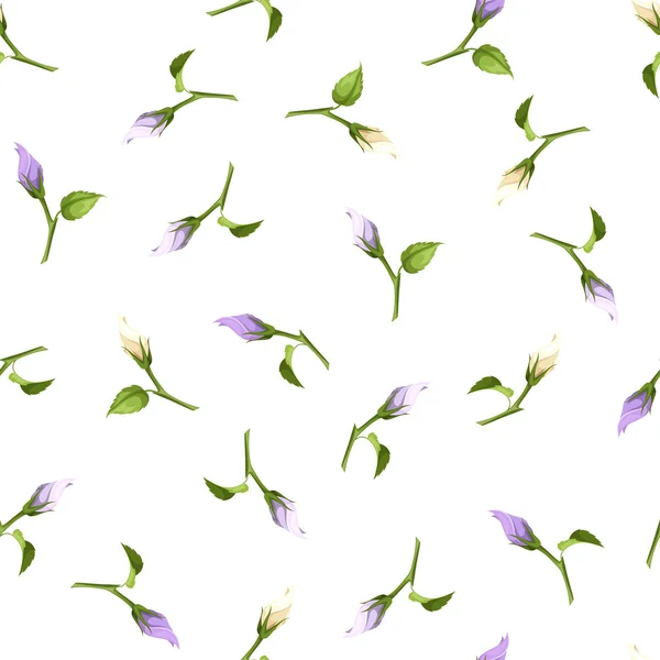 보라색과 흰색 꽃 봉 오리와 함께 완벽 한 패턴입니다. 벡터 일러스트 레이 션. — 스톡 벡터