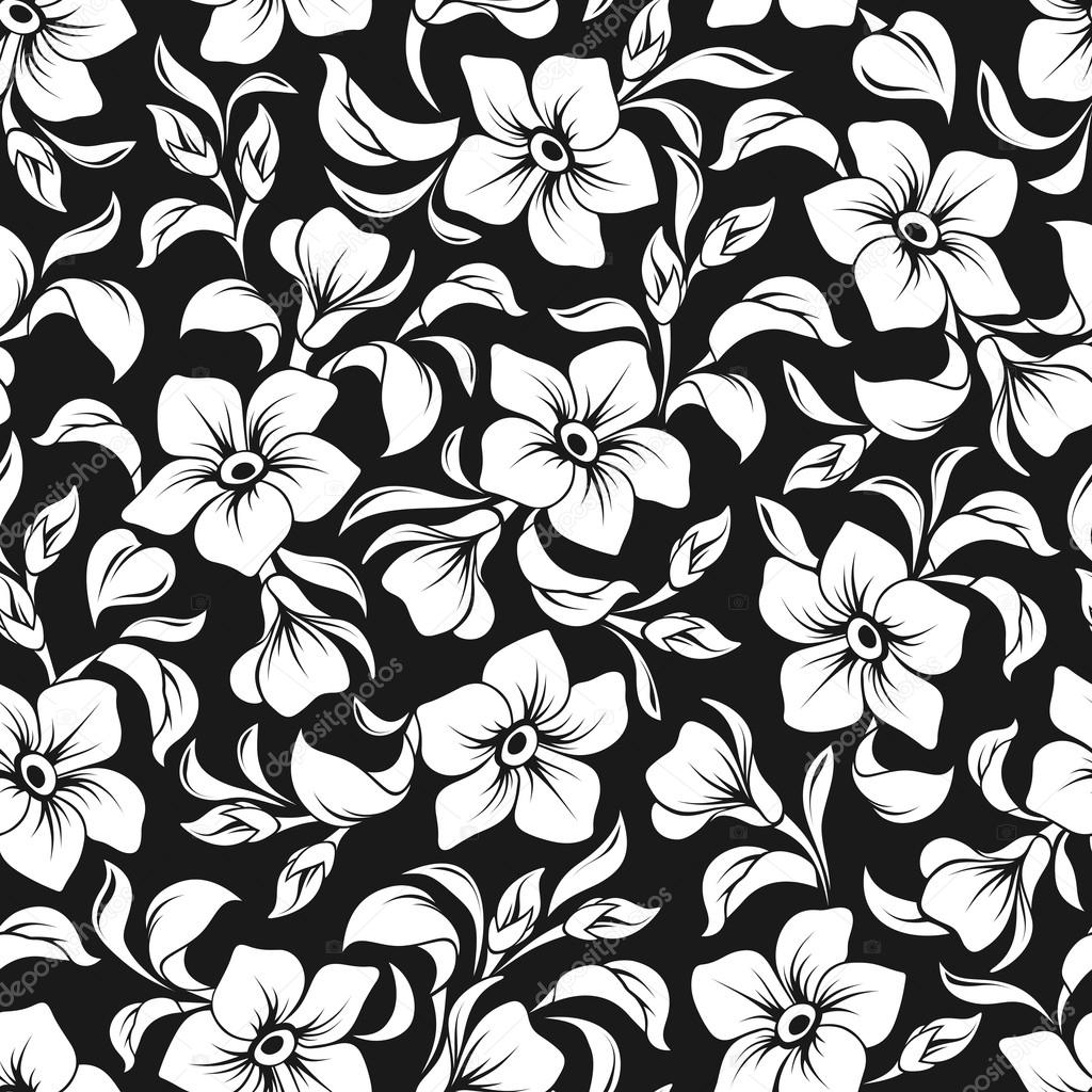 Seamless Floral Pattern Black And White - Seamless Floral Retro Doodle Black And White Pattern