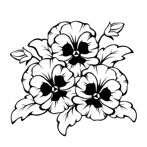 Black contour of pansy flowers. Vector illustration. — Stock Vector