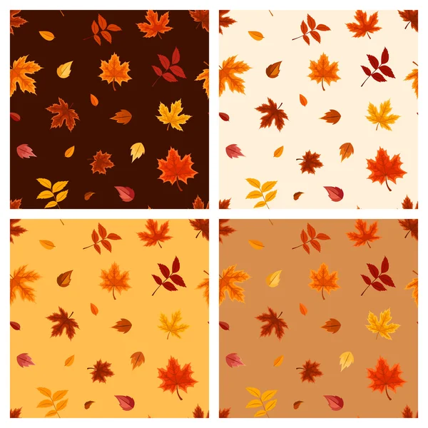 Set of four seamless patterns with autumn leaves. Vector illustration. — Stock Vector