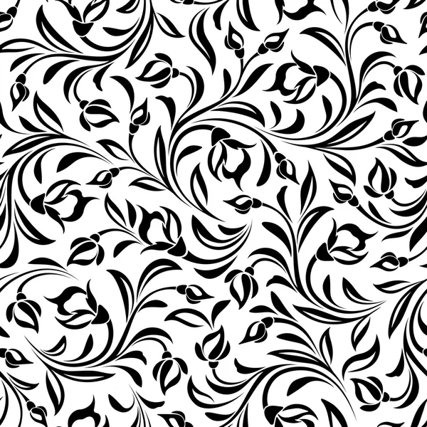 Seamless black and white floral pattern. Vector illustration. — Stock Vector