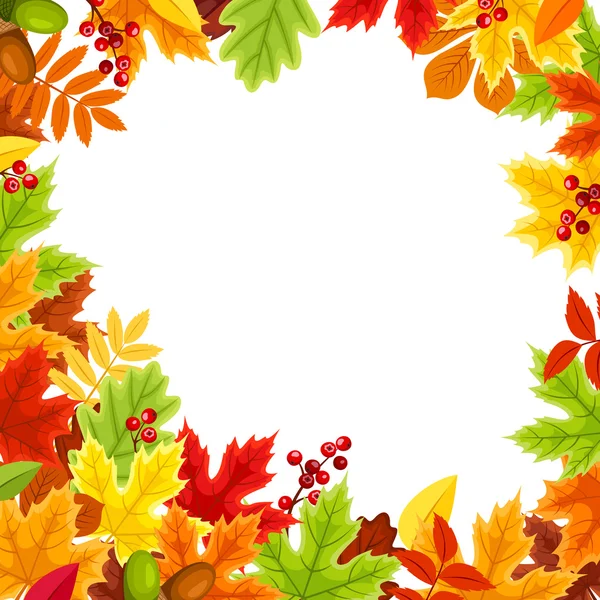 Quadro de folhas de outono colorido. Ilustração vetorial . — Vetor de Stock