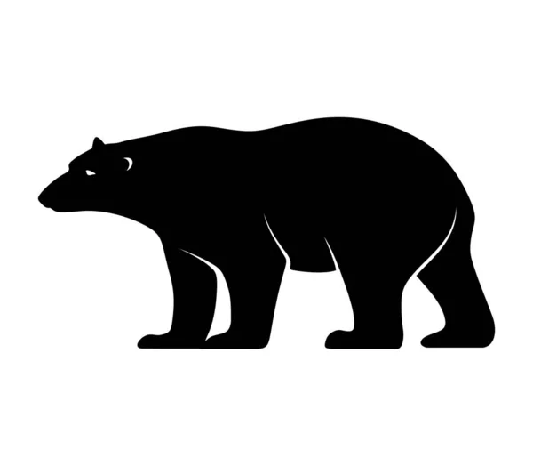 Векторный Чёрный Силуэт Белого Медведя Изолирован Белом Фоне — стоковый вектор
