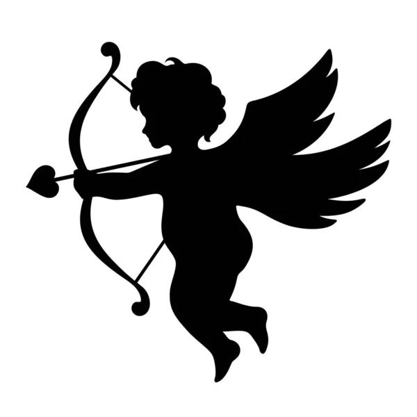 Vector Black Silhouette Cupid Bow Isolated White Background — Stock Vector
