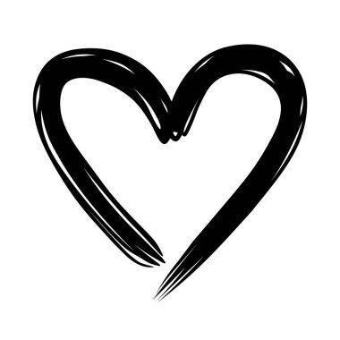 Elle çizilmiş kalp. Vektör siyah siluet. Sevgililer Günü Aşkın sembolü.