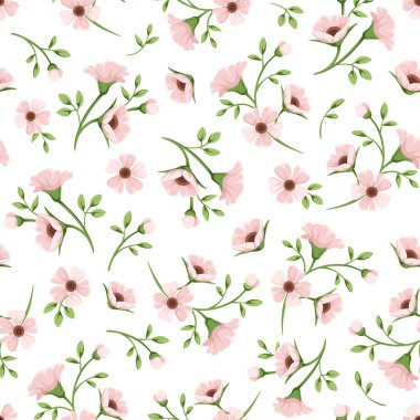 Beyaz arka planda küçük pembe çiçekli kusursuz bahar çiçeği deseni..
