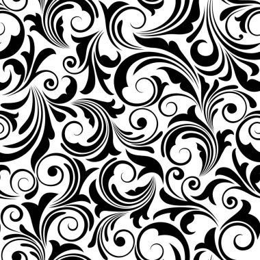 Vektörsüz siyah beyaz çiçek deseni.