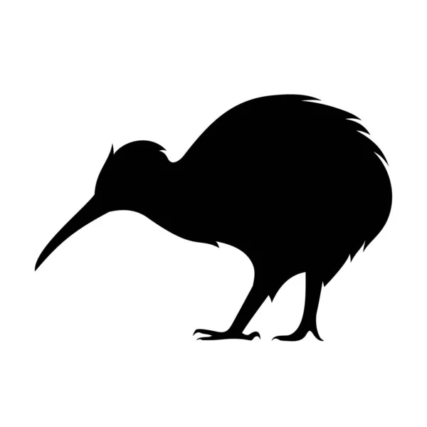 Vector Zwart Silhouet Van Een Kiwi Vogel Geïsoleerd Een Witte — Stockvector