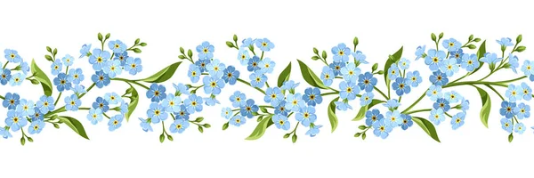 Vector Horizontal Seamless Border Blue Forget Flowers White Background — Stock Vector
