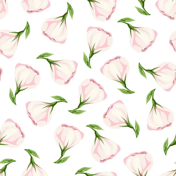 Vector Naadloos Patroon Met Roze Lisianthus Bloemen Een Witte Achtergrond — Stockvector