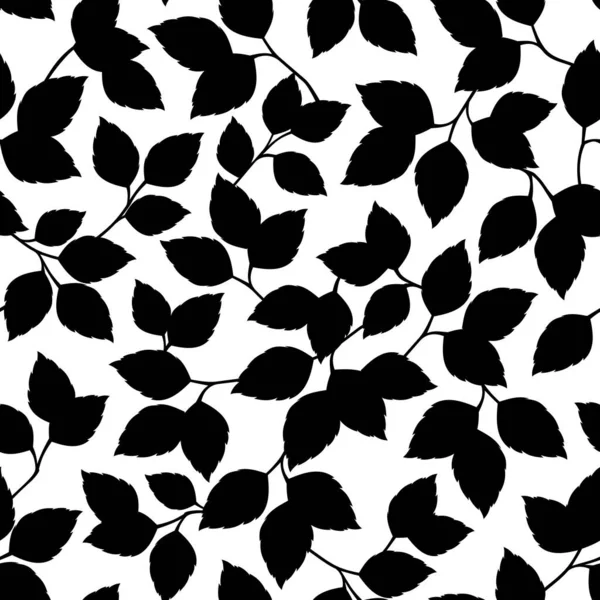 Patrón Floral Blanco Negro Sin Costuras Vectorial Con Siluetas Hojas — Vector de stock