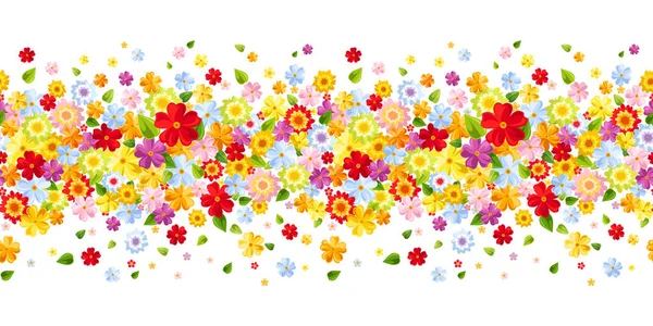 Borde Horizontal Sin Costura Vectorial Con Pequeñas Flores Colores Brillantes — Vector de stock