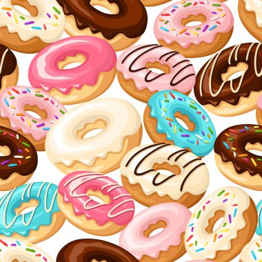 Renkli donutlarla vektörsüz desen.