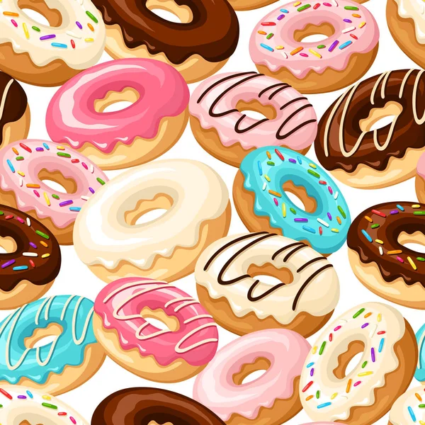 Vector Seamless Pattern Colorful Donuts — Stock Vector