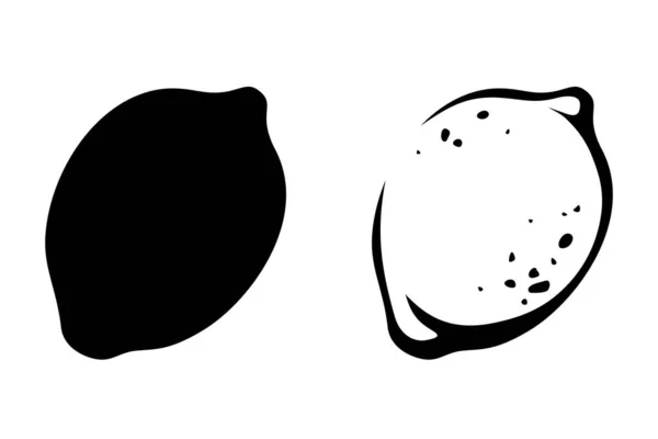 Διάνυσμα Μαύρη Σιλουέτα Και Γραμμή Τέχνης Εικονογράφηση Ενός Εσπεριδοειδών Λεμονιού — Διανυσματικό Αρχείο
