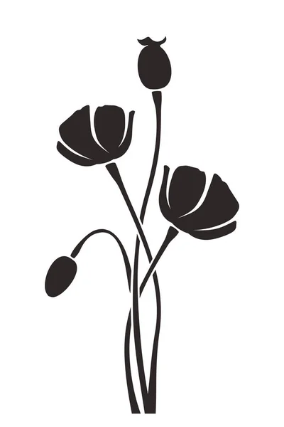 Vector Bruin Silhouet Van Papaver Bloemen Geïsoleerd Een Witte Achtergrond — Stockvector