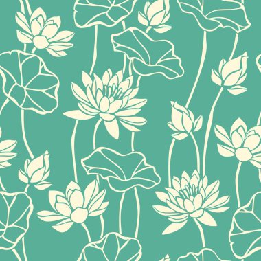 Nilüfer çiçekli, kusursuz yeşil çiçek deseni.