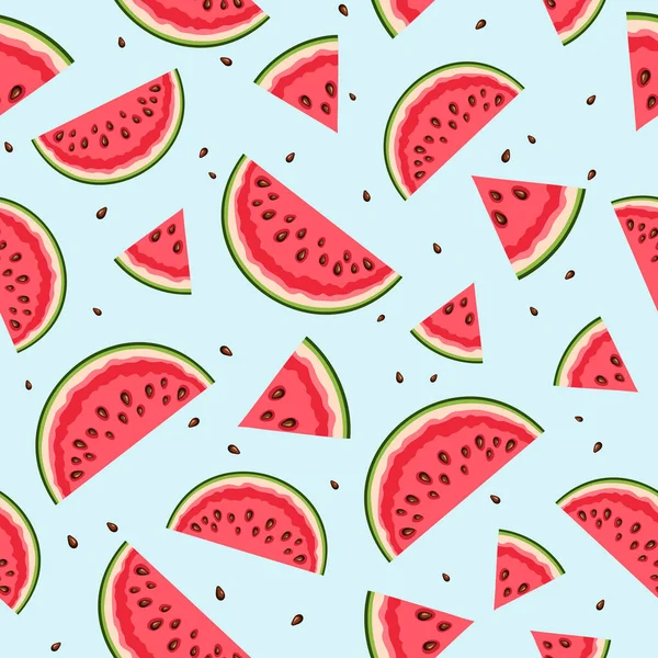 Vector Zomer Naadloos Patroon Met Watermeloen Plakjes Een Blauwe Achtergrond — Stockvector