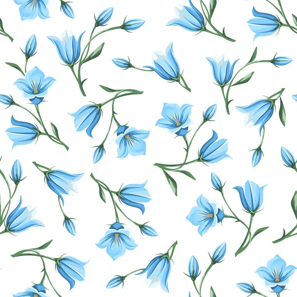 Vector Seamless Floral Pattern Blue Bluebell Campanula Flowers White Background — ストックベクタ