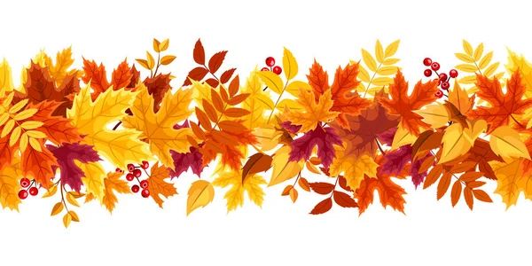 オレンジ 茶色の秋の葉とベクトル水平シームレスな境界 — ストックベクタ
