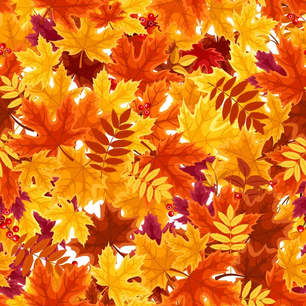 Vector Seamless Pattern Red Orange Yellow Purple Brown Autumn Leaves — Stock Vector