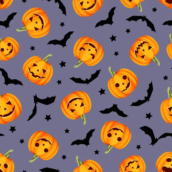 Modèle Sans Couture Vectoriel Halloween Avec Jack Lanternes Citrouilles Chauves — Image vectorielle