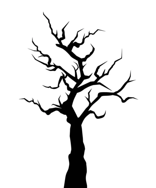 Vector Black Silhouette Halloween Spooky Bare Tree Isolated White Background — Stock Vector