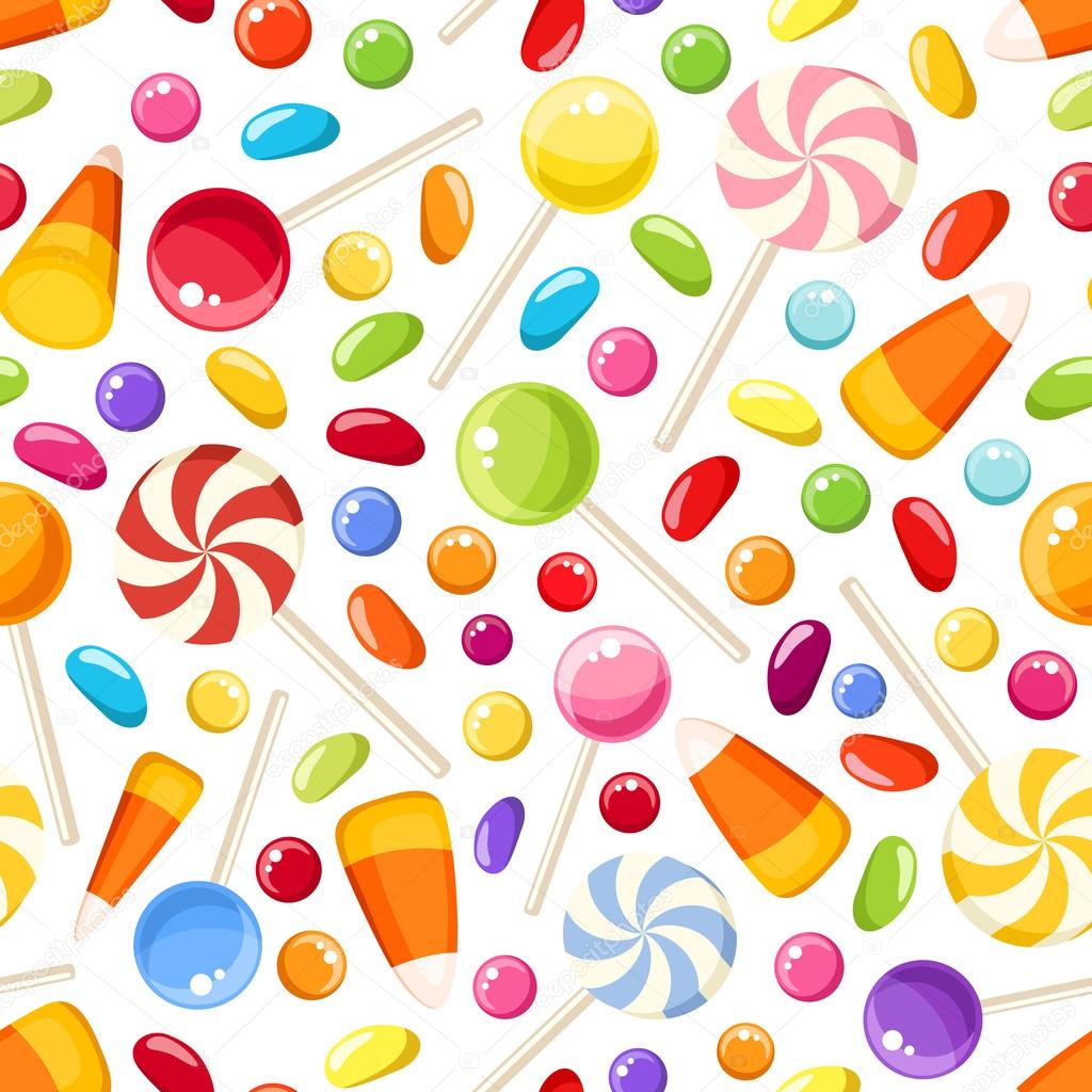 Seamless background with Halloween candies. Vector illustration.