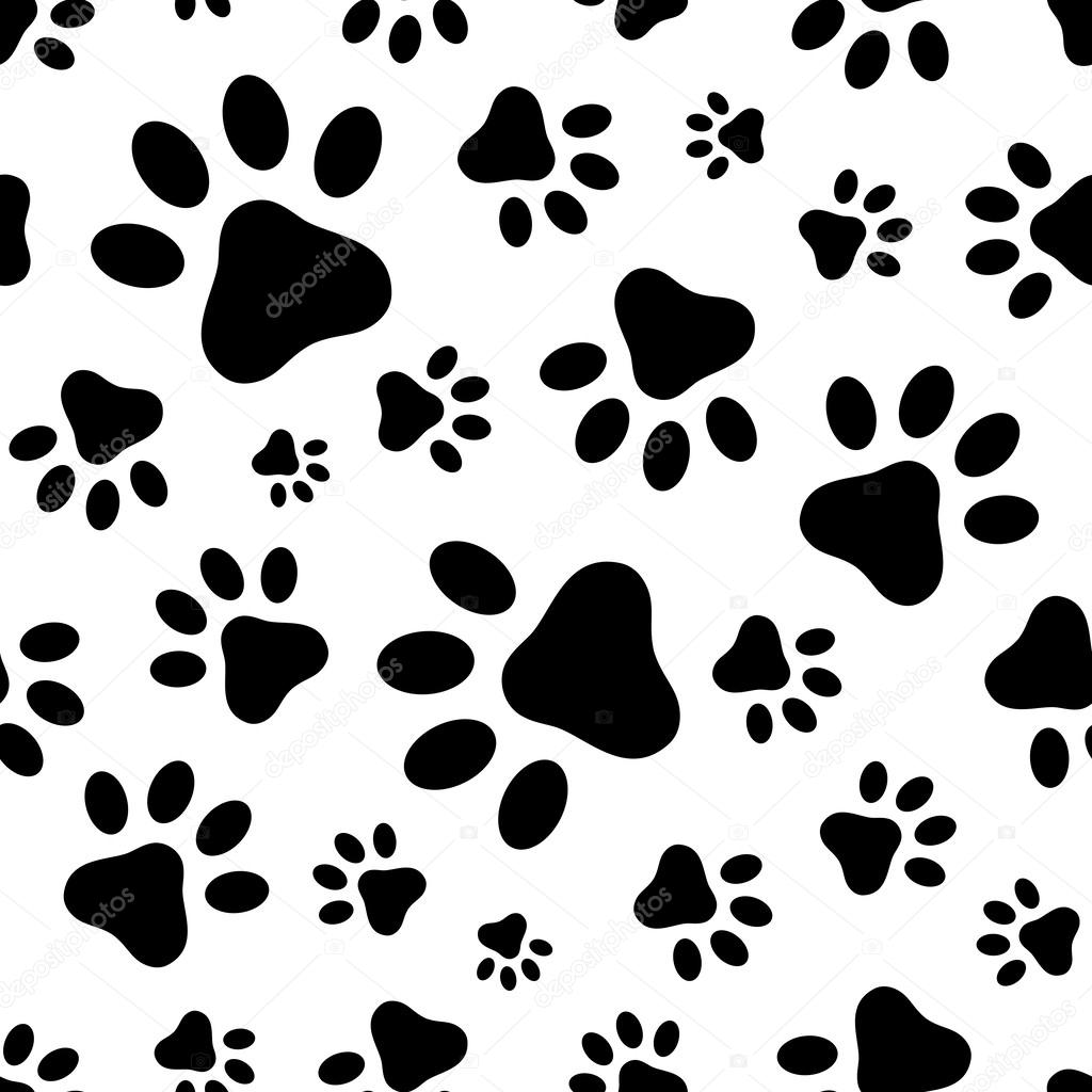 Seamless pattern with animal paws footprints. Vector illustration.