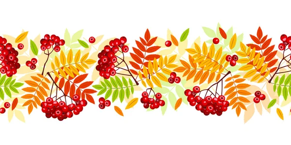 Horizontal seamless background with autumn rowan branches, leaves and berries. Vector illustration. — Stock Vector