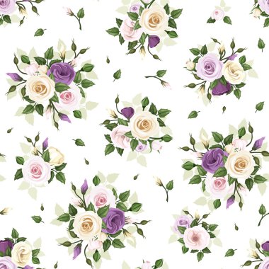 Gül ve lisianthus çiçekler ile Seamless modeli. vektör çizim.