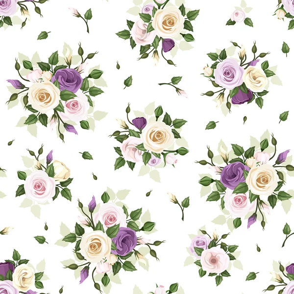 Modèle sans couture avec des roses et des fleurs de lisianthus. Illustration vectorielle . — Image vectorielle