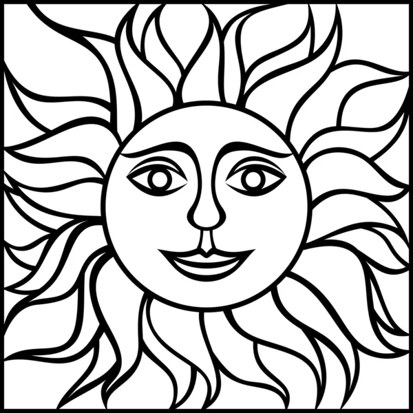 Czarny kontur rysunek słońca z uśmiechniętą twarz. Ilustracja wektorowa. — Wektor stockowy