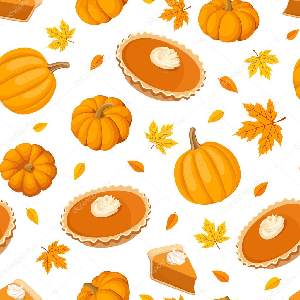 Seamless pattern with pumpkin pies and pumpkins. Vector illustration.