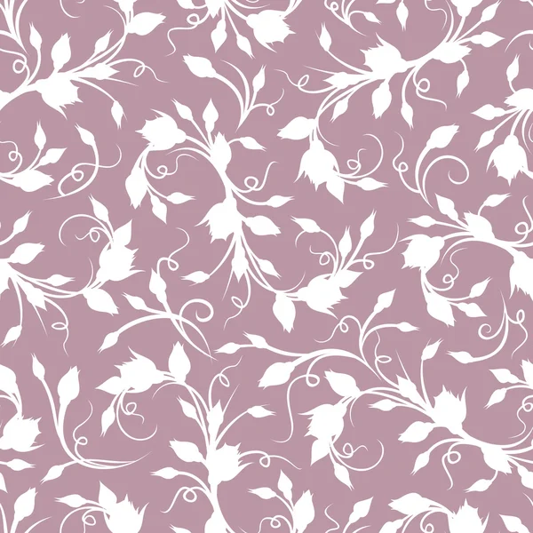 Seamless white floral pattern on purple. Vector illustration. — Stock Vector