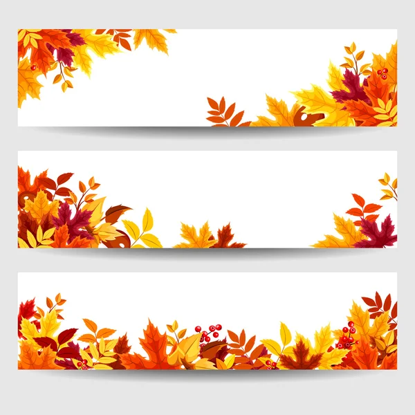 Векторные баннеры с цветными осенними листьями . — стоковый вектор