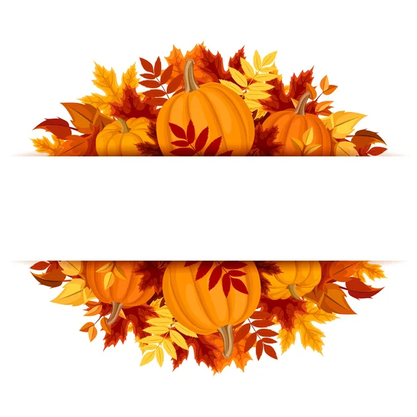 Banner mit Kürbissen und bunten Herbstblättern. Vektor eps-10. — Stockvektor