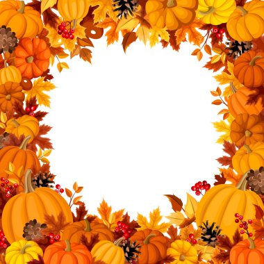 Turuncu kabak ve sonbahar yaprakları ile arka plan. vektör çizim.