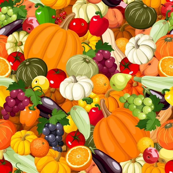 Fondo sin costuras con varias verduras y frutas. Ilustración vectorial . — Vector de stock