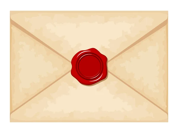 Envelope com selo de cera vermelha. Ilustração vetorial . — Vetor de Stock