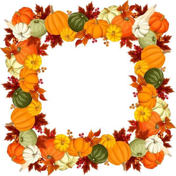 Frame with pumpkins and autumn leaves. Vector illustration. — Stock Vector